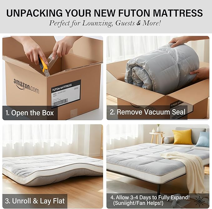 Tiita Queen Memory Foam Mattress Topper, 4" Thicken Futon Floor Mattress with Storage Bag and 2 Straps, Portable Roll Up Travel Car Camping Mattress Sleeping Pad, Grey