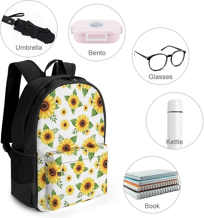 Daypack Lightweight Multipurpose Anti-Theft Vintage Yellow Sunflower Shoulder Bag Large Capacity Laptop Book Bag Rucksack With Adjustable Shoulder Straps