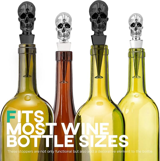 Homestia Skull Wine Stopper, Bottle Stopper Wine Saver, Reusable Wine Corks for Beverage, Wine Preserver Wine Saver Keep Wine Fresh, Wine Accessories Gifts for Wine Lovers, Wedding Favors