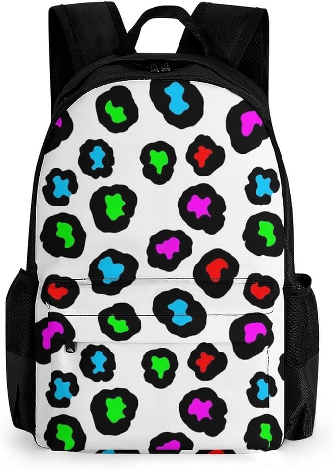 Supdreamc Men Women Polyester Wild Animal Colorful Cheetah Leopard Daypack Bookbag Big Capacity Shoulder Bag With Padded Straps for Climbing Travel Walking Cycling