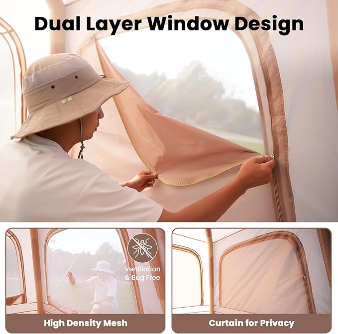 Inflatable Tents for Camping, Blow Up Tent with Hand Pump, Easy Setup Inflatable Hot Tent with Stove Jack, Waterproof Oxford Air Glamping Tents for Camping Adult 4 Person Upgrade Version