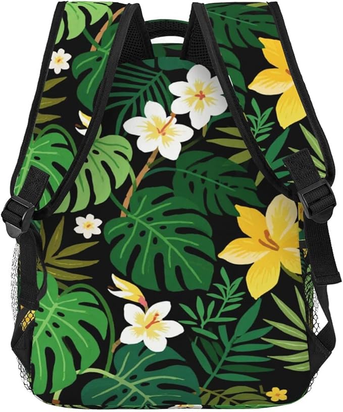 Men Women Lightweight Hawaii Tropical Flowers And Jungle Palms Art Casual Daypack Big Capacity Bookbag With Padded Straps for Gym Travel Walking Cycling
