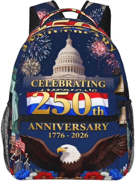 Lightweight Daypack Backpack for Sports Travel Running, Large Capacity Multipurpose Anti-Theft Bookbag, American Anniversary 250th Freedom Patriotic Art Laptop Backpack Daypack
