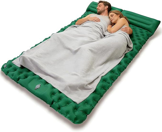 SNZ Camping Sleeping Pad, Ultralight Camping Mat with Pillow, Built-in Foot Pump Inflatable Sleeping Pads Compact for Backpacking, Tent, Travel, Outdoor Activities (Double)