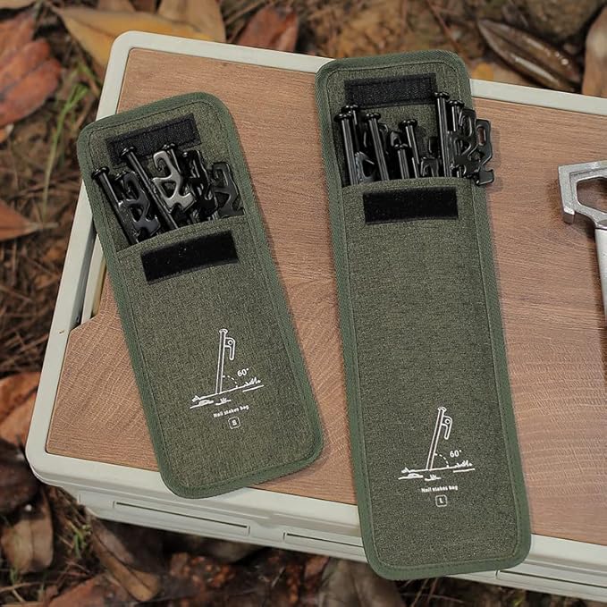 2Pcs Tent Stakes Bags Puncture Resistant Tent Peg Storage Bags Large Capacity Waterproof Nail Pouch for Hiking Camping (2Pcs S)