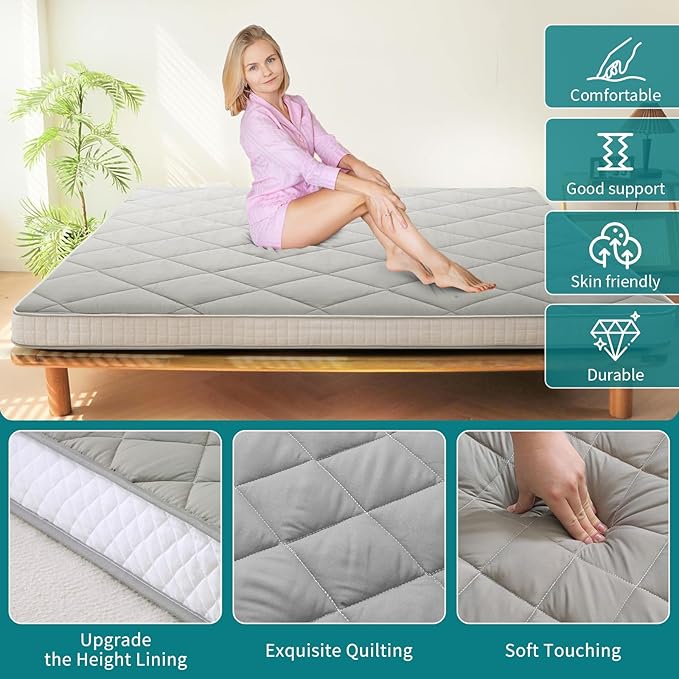 SUNYRISY Japanese Floor Futon Mattress, 4" Thicken Roll up Sleeping Mattress Tatami Mat Sleeping Foldable & Portable Lounger Floor Bed, Twin Full Queen