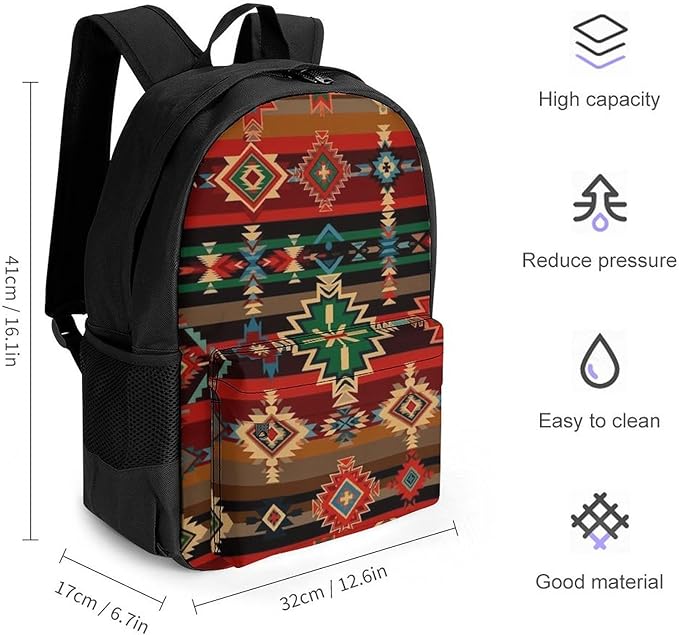 Lightweight Daypack Bookbag for Trekking Business Walking Cycling, Big Capacity Anti-Theft Multipurpose Carry On Bag, Ethnic Aztec Indiana Western Southwest Retro Vintage Pattern Business Computer Bag