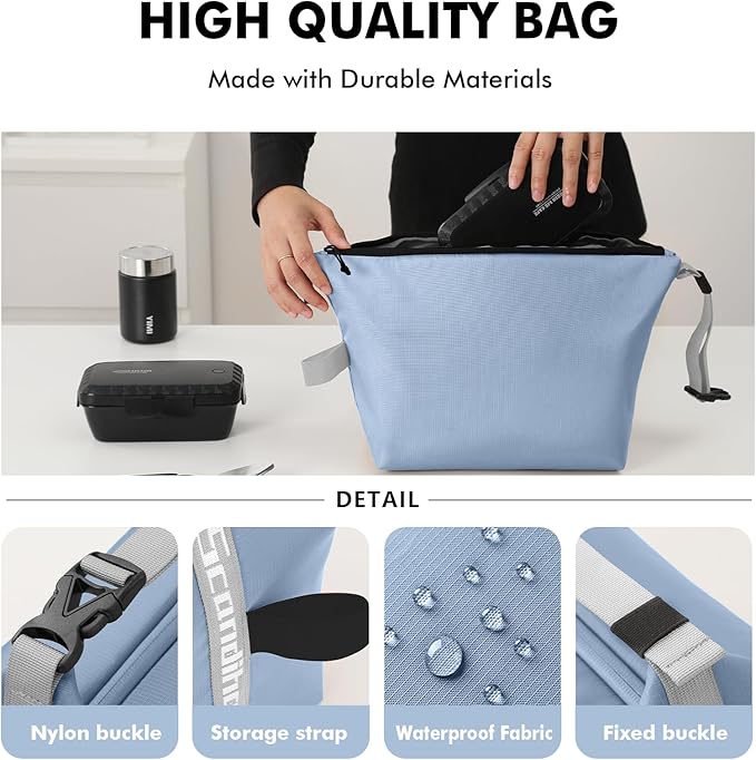 Lunch Bag for Women & Men Fresh Keep Lunch Box, Small Leakproof Cooler Bag Food Lunch Containers High Capacity Reusable Loncheras para Mujer for Work, Office, Picnic, Travel (Blue)