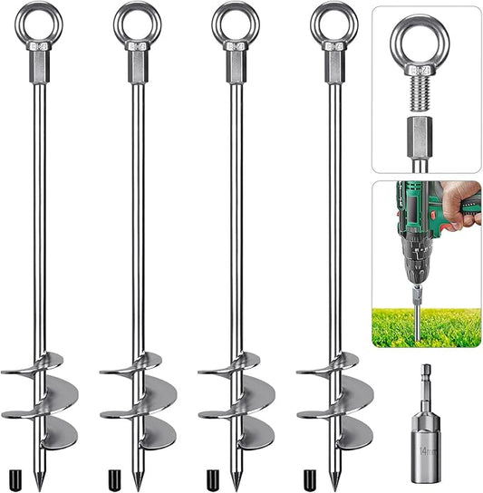 24'' Fully Welded Ground Anchors Screw in, 3'' Wider Spiral Earth Anchor for Swing Set, 4pcs Mobile Home Anchors, Wind Resistant Trampoline Wind Anchors, Ground Anchors for Sheds