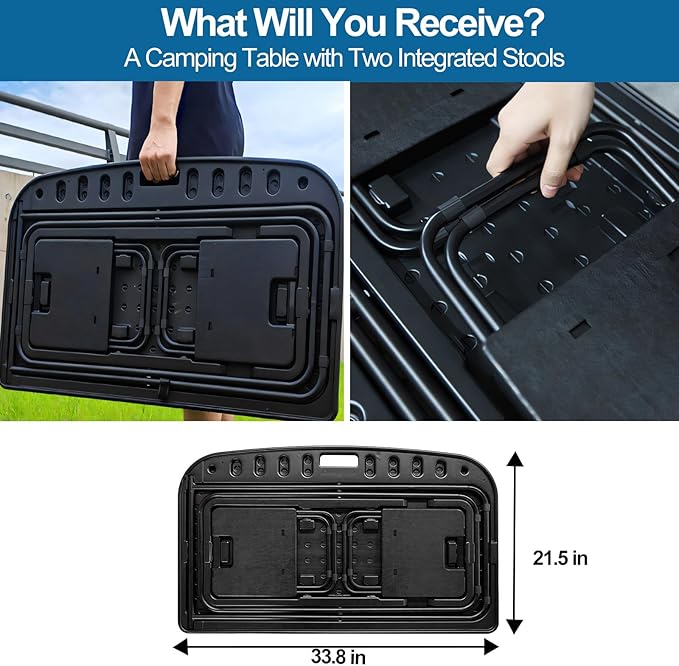 Tesla Model Y Dedicated Camping Table Set with 2 Collapsible Stools Premium Outdoor Folding Table for Outdoor Adventures Beach BBQ Picnics and Road Trips Compatible with 2021 2022 2023 2026 Model Y