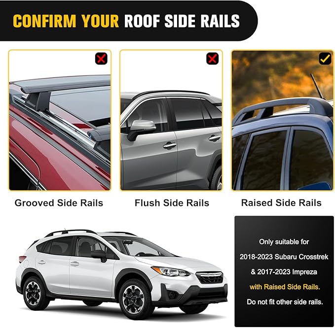 Nilight Roof Rack Cross Bars Fit for Subaru Crosstrek 2018-2023 & Impreza 2017 18 19 20 21 22 2023 Aluminum Rails Crossbars with Rubber Pad for Rooftop Cargo Carrier Kayak (Only Fit Raised Side Rails)