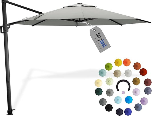 Midtown Umbrellas 10 Ft Outdoor Cantilever Patio Umbrella w/Terylast Matter Grey Fabric - Rotate Tilt 360° Offset Patio Umbrella, Deck Patio Umbrella, Backyard Umbrella & Garden Umbrella - Black Frame