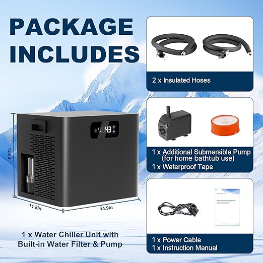 Ice Bath Chiller for Cold Plunge Tub with Built-in Pump & Filter, 1/3 HP Water Chiller for Ice Bath Recovery, Submersible Pump Included, Cold Plunge Chiller System 110V