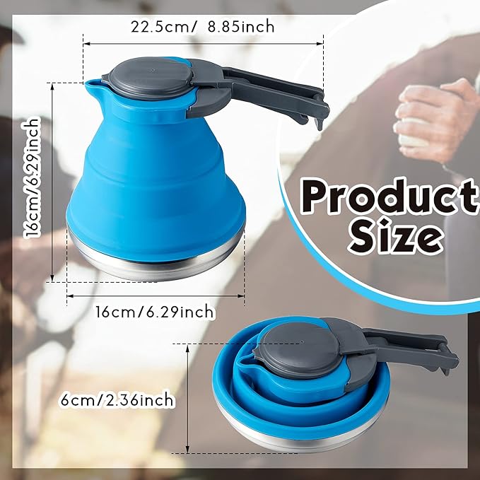 Geiserailie 1.5l Portable Collapsible Kettle Camping Pot Collapsible Tea Kettle for Hiking Travel and Outdoors