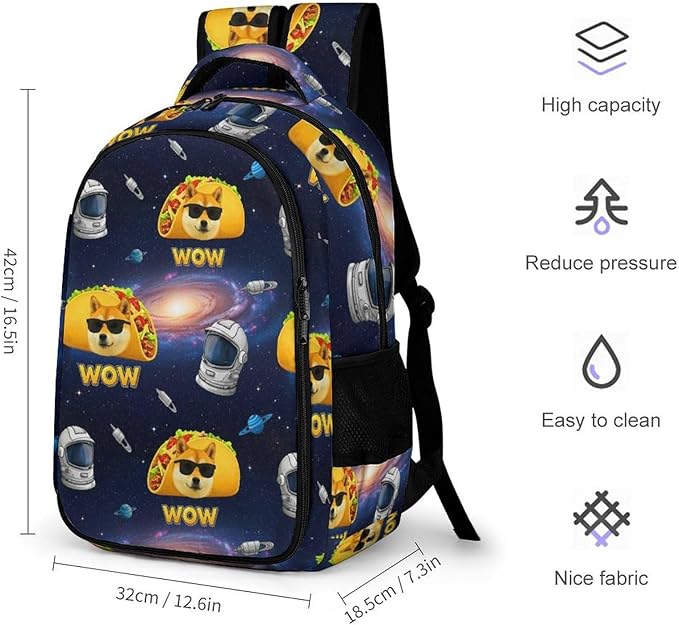 Travel Backpack Purse for Women, Galaxy Space Shiba Inu Dog Cute Laptop Backpack with Tumbler Holder for Nurse Teacher College Work Casual Daypack