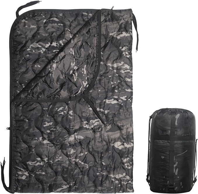 Camo Poncho Liner, Army Blanket, Military Sleeping Bag, with A Compression Carrying Bag, for Traveling, Hiking, Camping, Outdoor Survival, Car Blanket