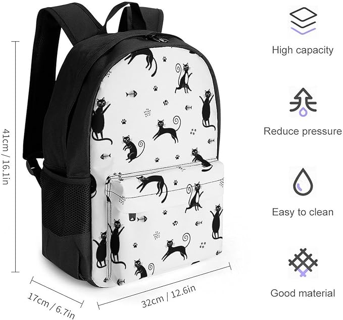 Supdreamc Men Women Lightweight Funny Black Cats Art Backpack Large Capacity Bookbag With Smooth Zippers for Gym Business Running