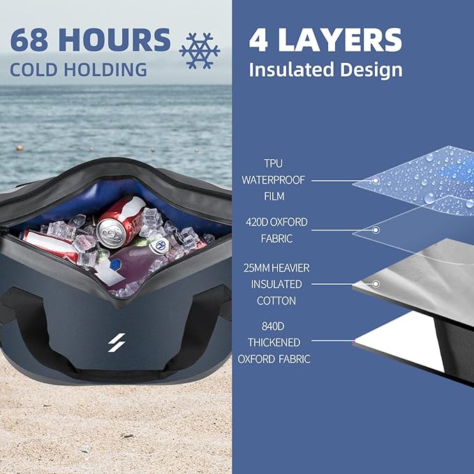 ROCKBROS Soft Cooler Bag Handheld Insulated Cooler Bag Soft Sided Cooler 22L Leakproof Camping Cooler Bag Waterproof Outdoor Cooler Bag for Beach Travel Hiking