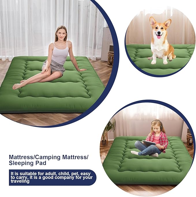 Japanese Floor Mattress,Thicken Japanese Floor Sleeping Pad Foldable,Roll Up Tatami Mat Easy to Store and Portable,Futon Mattress Suitable for Camping and Guest Room (greens, Queen (80" X 60"))