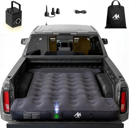 AYAMAYA Truck Bed Air Mattress with Built-In Cordless Rechargeable Pump, Inflatable Mattress with Pillow for 5.5-5.8ft Full Size Short Truck Beds, Portable Pickup Airbed for Outdoor Camping, Road Trip