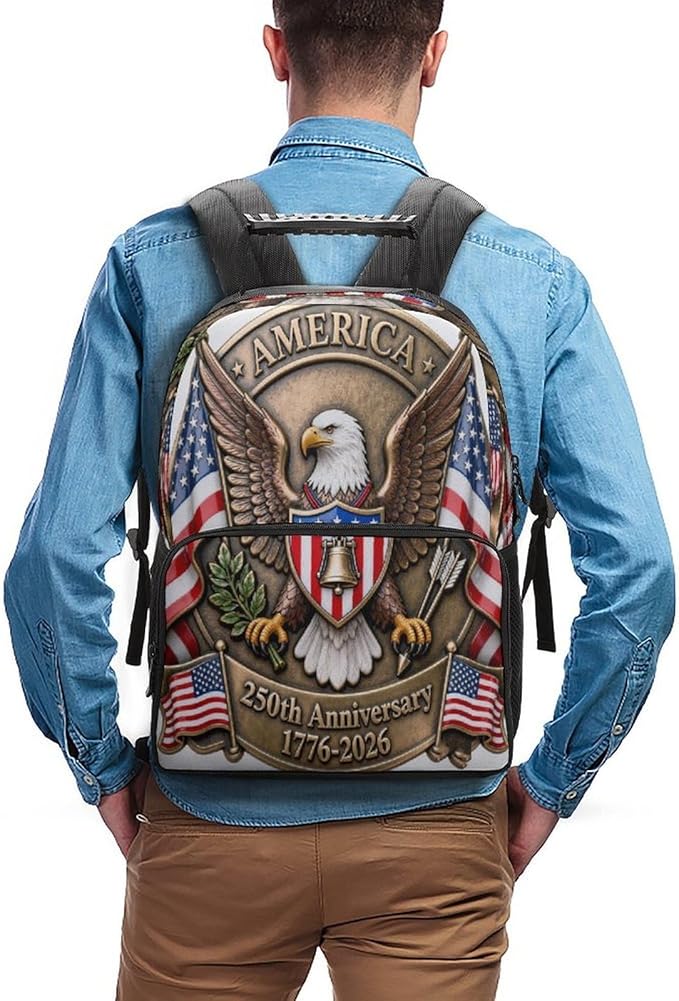 Men Women Polyester America 250th Anniversary USA Patriotic Freedom Art Daypack Big Capacity Shoulder Bag With Adjustable Shoulder Straps for Camping Travel Walking Cycling