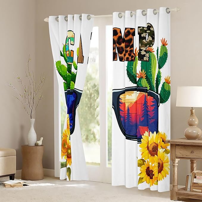 Erosebridal Happy Camping Blackout Curtains for Bedroom Living Room Camp Tent Adventure Window Curtains 2 Panels 42" Wx84 L Animal Fur Print Camouflage Drapes,Tropical Cactus Window Treatments