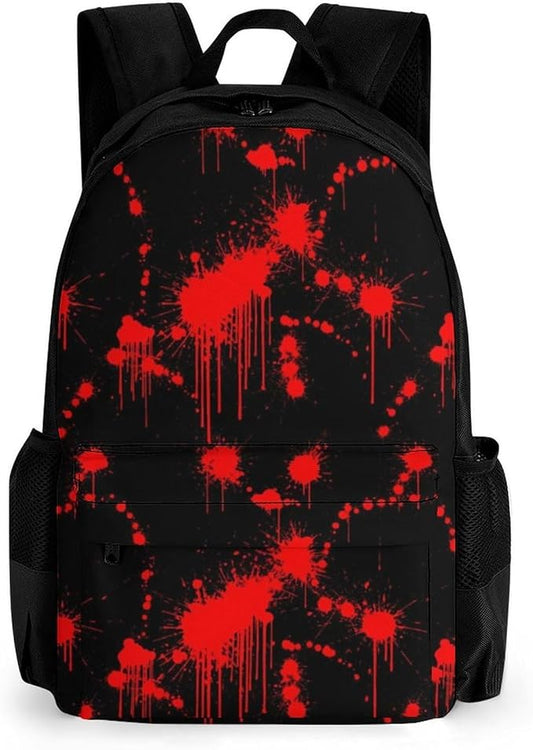 Men Women Polyester Halloween Classic Horror Blood Splatter Black Red Backpack Large Capacity Bookbag With Smooth Zippers for Climbing Picnic Bicycle