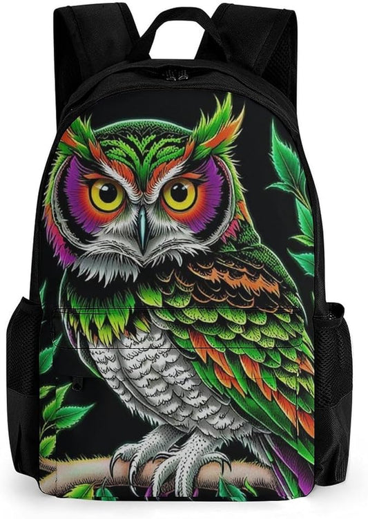 Lightweight Daypack Backpack for Sports Travel Running, Large Capacity Multipurpose Anti-Theft Bookbag, Owl Green Weedleaf Art Laptop Backpack Daypack