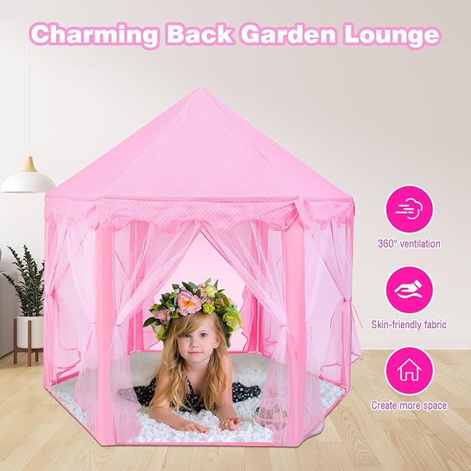 Princess Tent with 10Pcs Cape Set for Girls,Castle Play Tent with Princess Dress up Clothes,Large Indoor and Outdoor Playhouse with LED Star