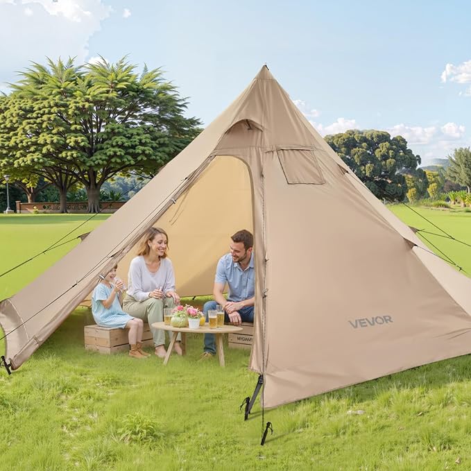VEVOR Hot Tent, Camping Tipi Hot Tents with Stove Jack, Portable Winter Camping Tents with Snow Skirt, Easy Setup, Waterproof 4 Season Shelter Tents for Fishing Backpacking