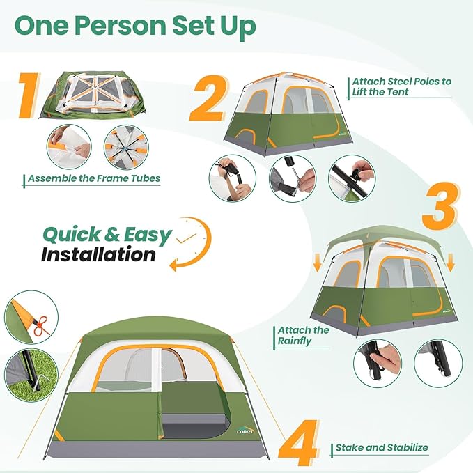 COBIZI 4-6-8-10 Person Camping Tent, Spacious Family Tents for Camping Ideal, Hiking, 3500mm Waterproof Double-Layer Windproof Tent for Hiking & Backpacking