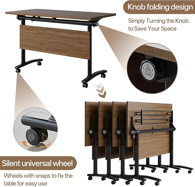 61 INCH Flip Top Conference Table with Casters, Folding Training Desk, Portable Office Table for Small Meeting Rooms and Workspaces
