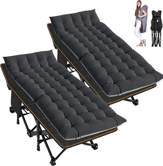 ABORON 2 Pack Folding Camping Cot W/Mat for Adults, Heavy Duty Outdoor Bed with Carry Bag,1200 D Layer Oxford Travel Camp Cots