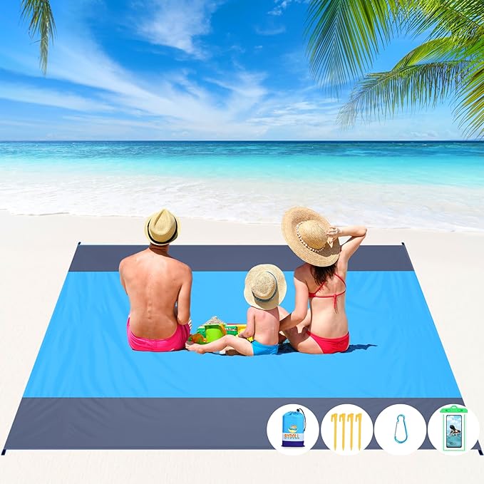 BYDOLL Beach Blanket Waterproof Sandproof Large 78''×81''/10'×9' Sand Free Oversized Sandless Picnic Mat Water Proof Packable Lightweight Blanket for Beach Camping Hiking Travel