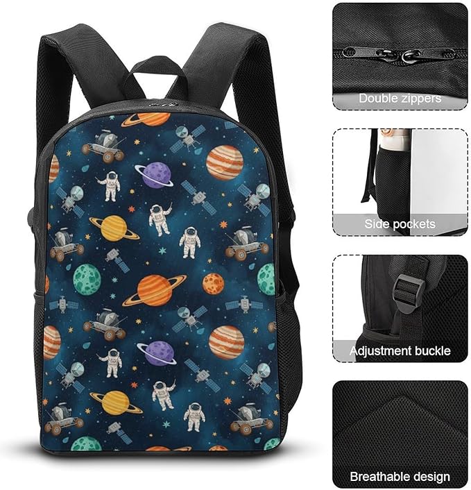 Versatile Polyester Backpack with Large Capacity for Business and Casual Activities, Galaxy Space Planet Astronaut Tavel Hiking Camping