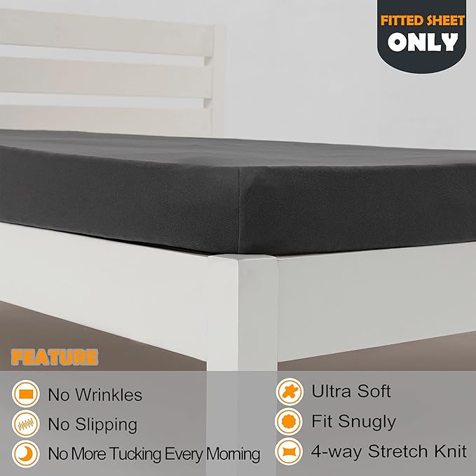 Cot Size Fitted Sheet Only - Stay Put Tightly, Soft Jersey Knit Sheet for RV Camper Bunks, Stretch to Fit 28x72(75), 30(31) x75 - Dark Gray, Bunk/Cot Twin