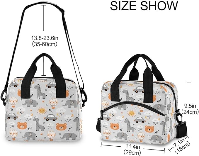 ALAZA Bear Giraffe Elephant Lunch Box for Men Women Adults Insulated Lunch Bag Cooler Bag with Adjustable Shoulder Strap for Work Picnic Travel