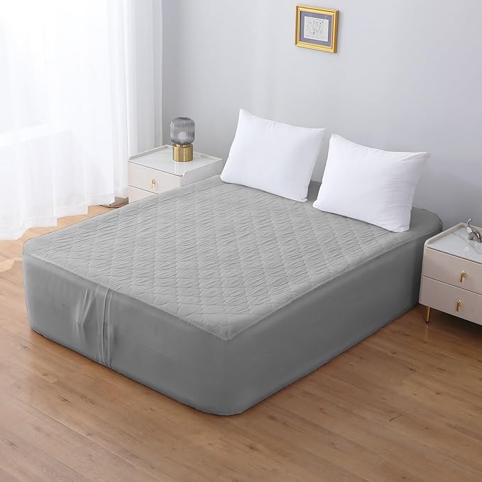 Twin Air Bed Mattress Pad with 15-24 Inch Deep Pockets - Waterproof Protector for Warm Sleep & Cold Air Insulation,Perfect for Camping, Guest Bed, Pets & Overnight Visitors-Gray