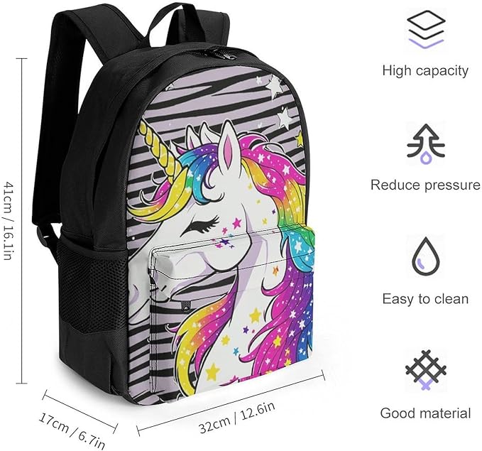 Daypack Anti-Theft Multipurpose Large Capacity Shoulder Bag, Unicorn Black Stripes Travel Hiking Camping Rucksack With Smooth Zippers