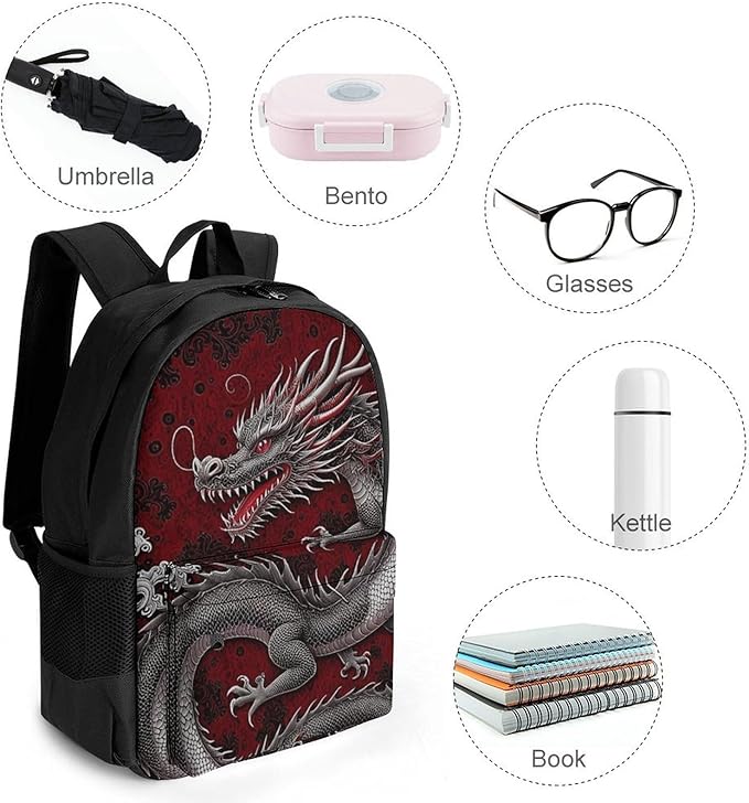 Supdreamc Rucksacks Multipurpose Anti-Theft Big Capacity Bookbag, Chinese Dragon Art Travel Hiking Camping Rucksack With Padded Straps