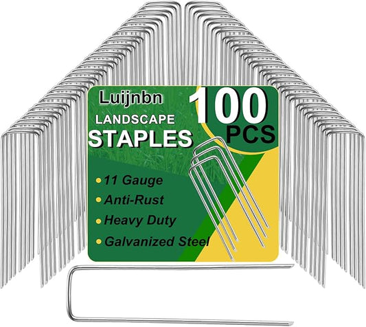 100 Pack Lawn Staples, Premium Garden Landscape Staples, Galvanized Heavy-Duty Gauge Stakes, U-Shaped Tent Stakes, Anti-Rust Fence Netting Pins Ground Spikes, Sod Pins