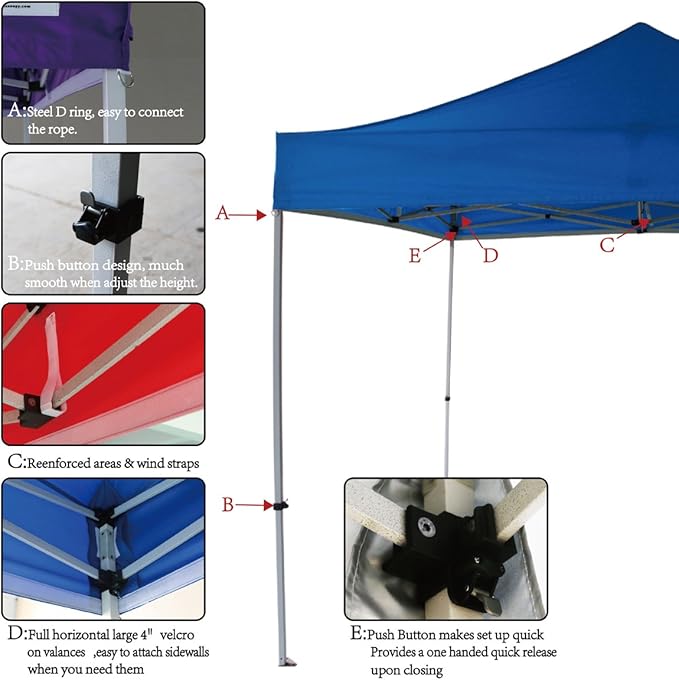 10'x10' Pop Up Canopy Tent Commercial Instant Shelter with Heavy Duty Roller Bag, 4 Canopy Sand Bags, 10x10 FT Navy Blue