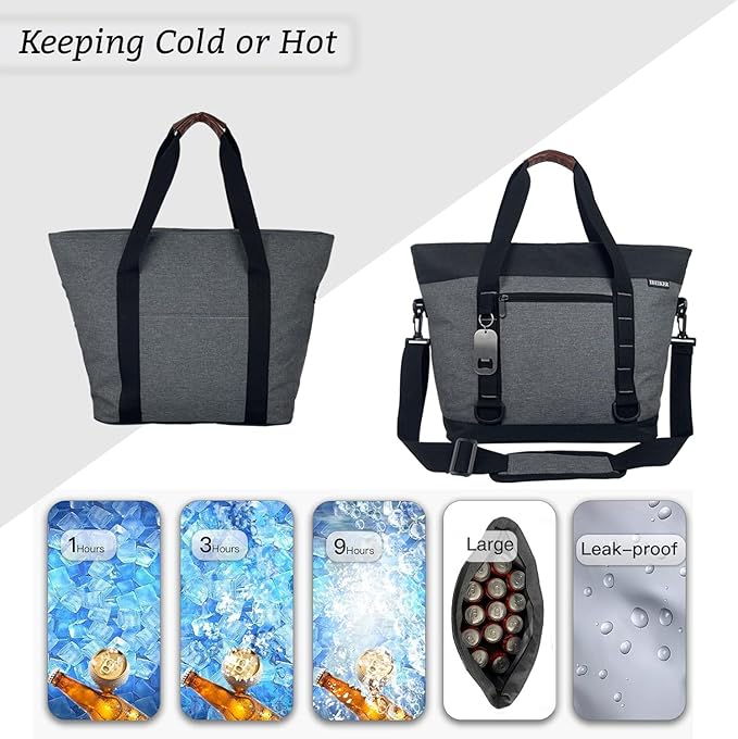 Insulated Cooler Bag, Large Insulated Bag, Reusable Shopping Bags, Leakproof Soft Cooler with BagsBottle Opener, Suitable for Supermarket Shopping, Travel,Beach,Family Picnic,Camping