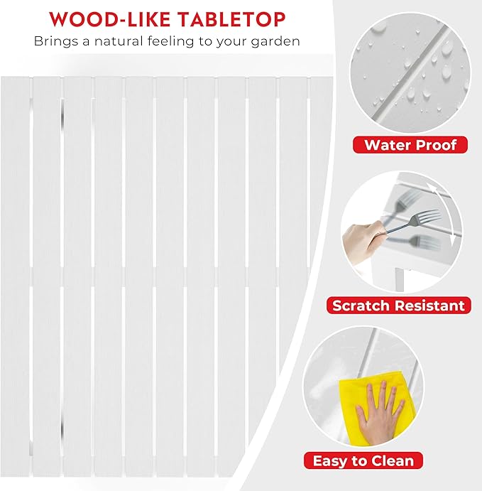 Costaelm Outdoor Dining Table for 4, Square Metal Patio Table, 4-Person Weather Resistant Steel Slat Table for Lawn Garden Backyard, White