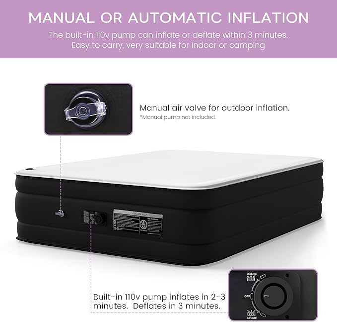 Queen Air Mattress,17” Inflatable Blow Up Bed with High Capacity Built in Pump, Soft Milk Fiber Topper. 900 Lb. Limit, for Home, Camping, Guests