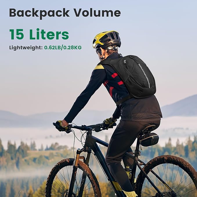 Small Hiking Backpack 15L-Lightweight Packable Foldable Backpack for Travel Camping Outdoor Commute,Compact Rucksack for Women Men(Black)