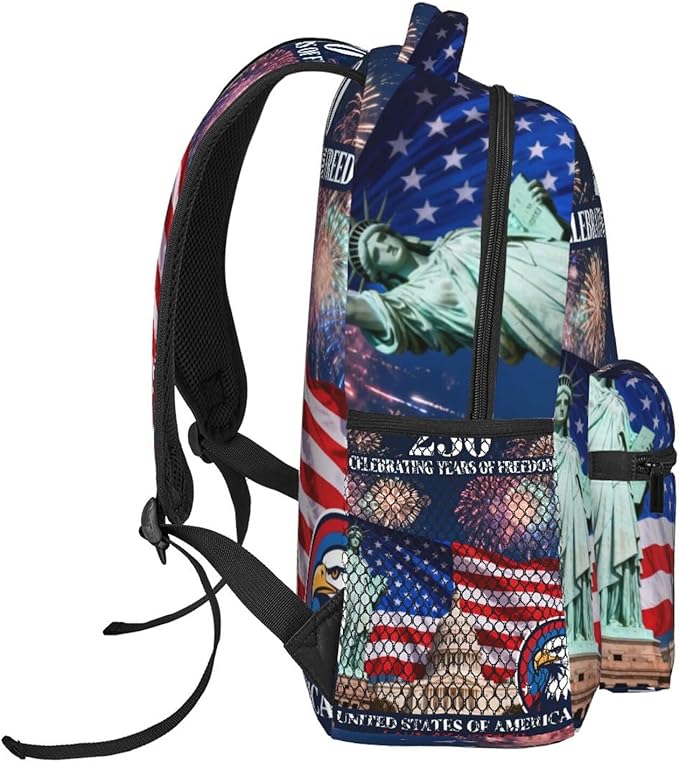 Polyester Daypack Backpack for Sports Travel Running, Big Capacity Anti-Theft Multipurpose Carry On Bag, 250th Anniversary 1776-2026 Patriotic Freedom Art Laptop Book Bag Rucksack