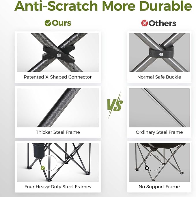 ALPHA CAMP Oversized Camping Chair Heavy Duty Lawn Chair with Cooler Bag Support 450 LBS Steel Frame Collapsible Padded Arm Quad Lumbar Back Folding Chair for Lawn Outdoor