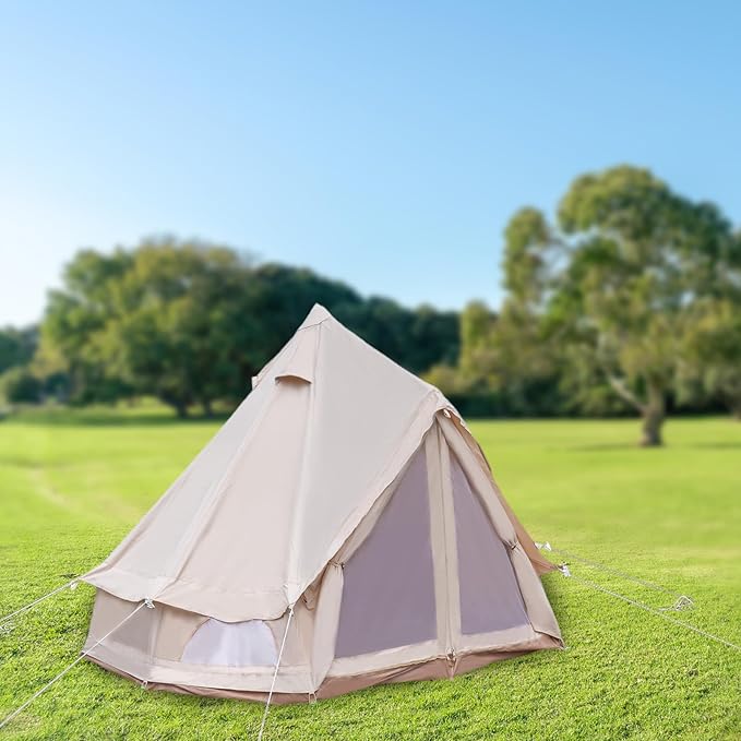 Yurt Tent,Glamping Tents Canvas Bell Tent Waterproof Camping & Glamping 4 Season Yurt 3M 2~3 Person