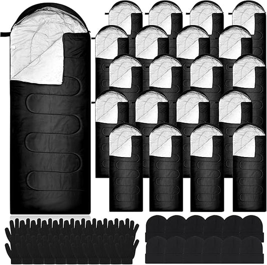 Tranqun 30 Pcs Cotton Liner Camping Sleeping Bags for Adult with Winter Beanies Gloves Sleeping Bag Waterproof Warm Lightweight for Backpacking Camping Indoor Outdoor Homeless